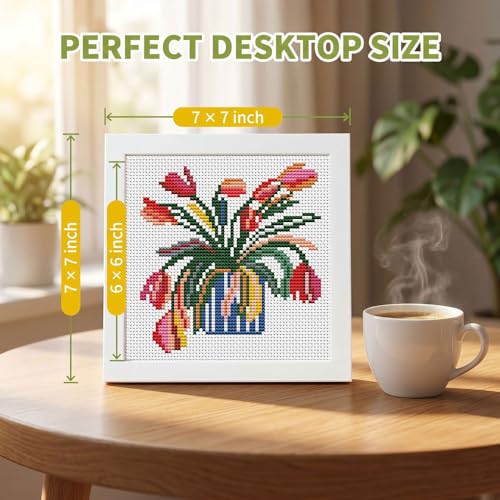WUSARPLY Flower Stamped Cross Stitch Kits for Beginners Adults with Framed - color: DKJ002