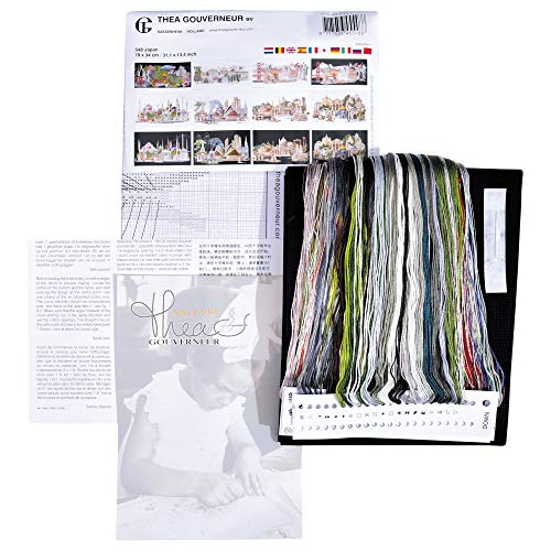 Thea Gouverneur - Counted Cross Stitch Kit - Japan Black - Aida Black - 18 Count - Embroidery Kit for Adults - DMC Embroidery Threads and Other Cross Stitch Supplies Included - 548.05 - color: 548.05 Aida Black, size: 31.1 x 13.8 inch