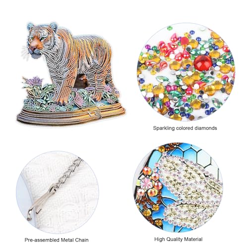 JISHSHAY Diamond Painting Hanging Pendant Tiger Diamond Art Hanging Ornament Animal Gem Art Pendant Gem Painting Wind Chimes Mosaic Kits for Adults Windchimes Embroidery Suncatchers Sun Catchers - color: Tiger