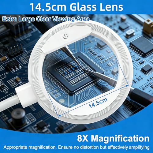 8X Large Floor Magnifying Glass with Light and Stand, 3 Color Modes