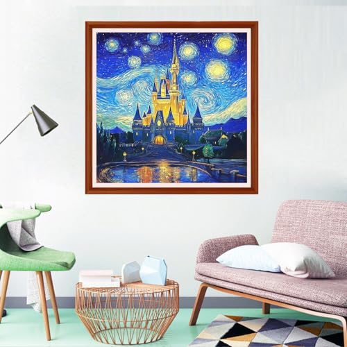 Redxing Counted Cross Stitch Kit for Beginners,Unprinted Needlepoint Kits for Beginners Cross Stitching Embroidery Kit 11CT Stitches kit-Van Gogh Starry Night Castle 18x18 inch - color: Setpattern11