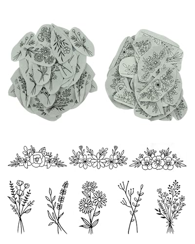 YUYUZSEN 44 Pcs Water Soluble Hand Sewing Stabilizers，Embroidery Stick and Stitch Embroidery Paper Wash Away，for Embroidery Stabilizers Flower Patterns，for Hand Sewing Lover Beginners（Plants Flowers) - color: Grass/Grass*1
