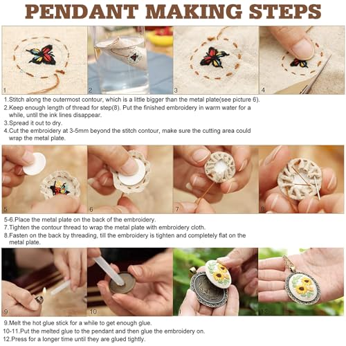 ZOCONE New 4 Packs Embroidery Necklace Kits, Embroidery Pendant Kit Mini Cross Stitch Kit with Hoop, Necklace, Pendant, Stamped Pattern Cloth, Instructions, etc., Embroidery Kits for Adults - color: I