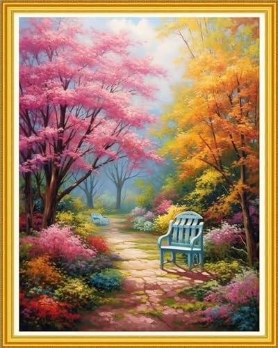 DMCVIVR Stamped Cross Stitch Kits for Beginners Adults Needlepoint Kits for Beginners Embroidery Kits for Adults Crossstitch Kit for Beginners 11CT-A Corner of Garden 16x20 inch, ArtKits40 - color: ArtKits40