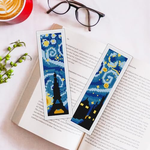 ORIGACH 6 Set Starry Night & Black Cat Cross Stitch Bookmark Kit - style: Starry Night and Black Cat