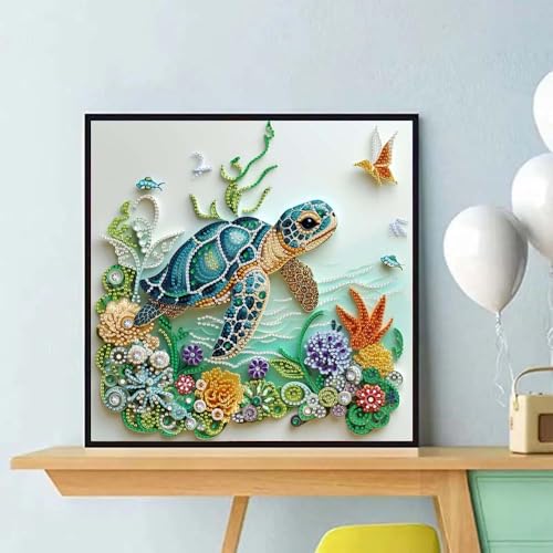 Sea Turtle Animal Diamond Painting Kits for Adults Beginner,DIY Special Shape Diamond Art Kits for Flower,Diamond Gem Art Crystal Rhinestones Painting Crafts Kits for Home Wall Decor 13.8 X 13.8Inch - color: Turtle-1