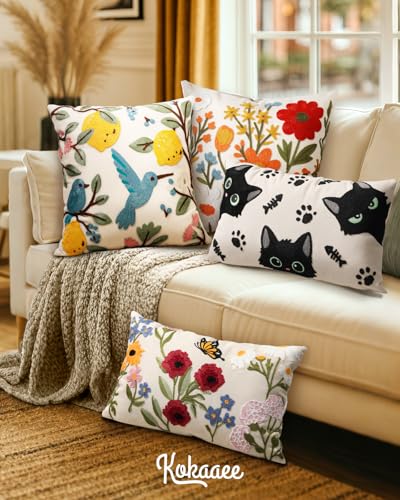 Embroidered Lumbar Pillow Cover 20x12 Inch, Cat Bone - color: Cat Bone, size: 20" x 12" (Pack of 1)