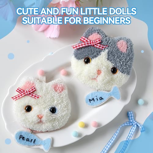 Punch Needle kit Adults for Beginners-4,Embroidery kit for Beginners, Includes All Tools and Materials,Easy to Follow Instructions and Videos-Cat Family - color: Cat Family