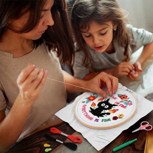 Rivvlive 4 Sets Cat Embroidery Kit with Hoop, Needlepoint Crafts Set - style: Cat