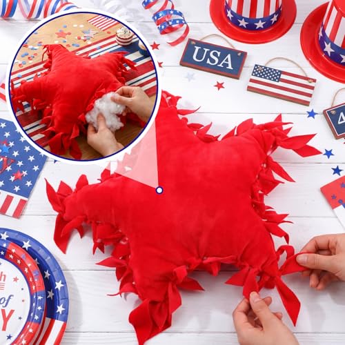Weysat 6 Sets Patriotic Star Fleece Tied DIY Pillow Craft Kits Independence Day USA 4th of July Red White Blue 250th Fleece Tied Pillow Craft for Fourth of July Memorial Day Party Favor - style: Patriotic