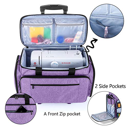 LUXJA Sewing Machine Case with Detachable Dolly, Purple - color: Purple, style: Sewing Machine Trolley