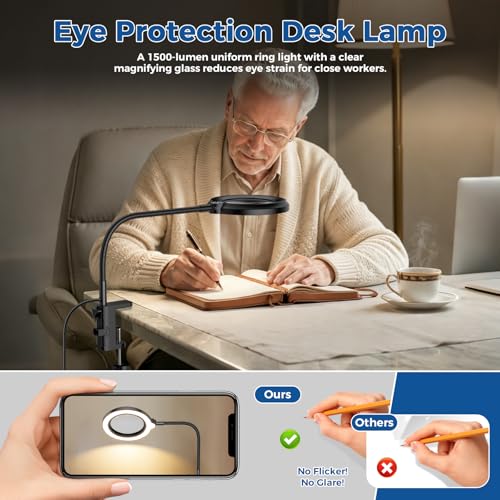 30X 10X Magnifying Glass with Light and Stand, 90 LED 5-Color Dimmable - size: Round