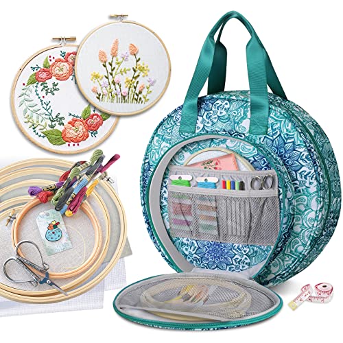 FINPAC Embroidery Project Bag, Embroidery Kits Storage Carrying Tote Bag - color: Emerald Illusions