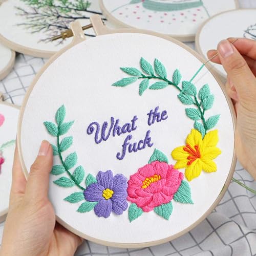Louise Maelys Funny Floral Quote Embroidery Kit for Beginners DIY Craft - color: funny flower 2