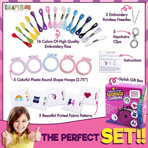 Cross Stitch Kit for Kids - 5 Easy Stamped Embroidery Kits for Beginners - color: multicolor