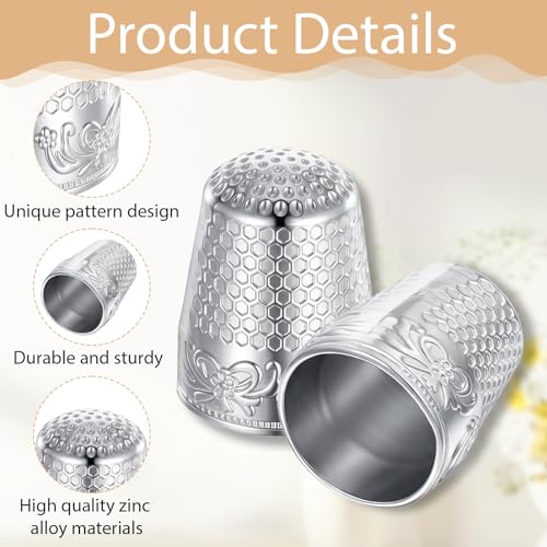 4 PCS Metal Thimbles, Silver Sewing Thimbles, Sewing Finger Protector Thimble with Pattern for Hand Embroidery, Hand Quilting