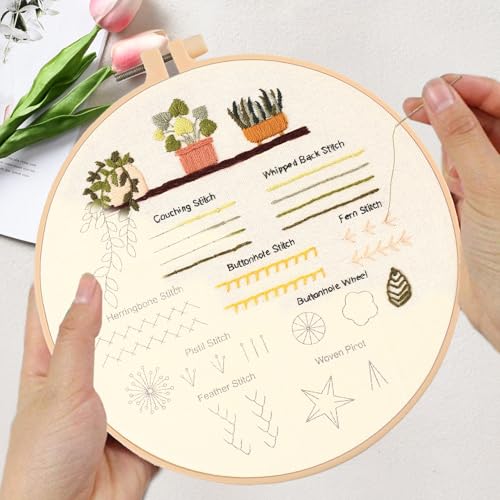 Beginner Embroidery Kit for Adults, 3 Pack Patterns with Video Guide - color: Floral Stitch Sampler