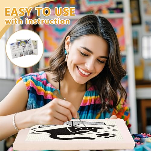DOODLREAM Hiding Cat DIY Punch Needle Embroidery Kit for Beginner - color: Black Cat