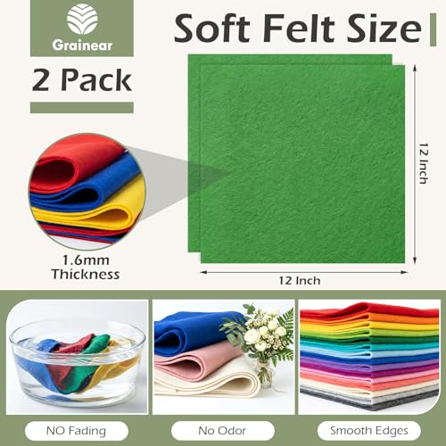 Emerald Green Soft Felt Sheets for Crafts, 12" x 12", 1.6mm Thick, 2 Pcs - color: Emerald Green