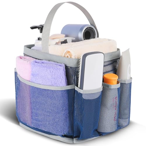 EUDELE Mesh Shower Caddy Portable for College Dorm Room Essentials,Portable Shower Caddy Dorm with 9-Pocket Large Capacity, Shower Bag for Beach, Swimming, Gym, Travel essentials, Navy Blue-Grey - color: Navy Blue-Grey