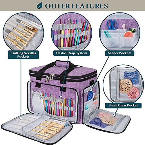 PAVILIA Knitting Yarn Storage Bag Crochet Organizer for Knitter, Purple - color: Heather Purple