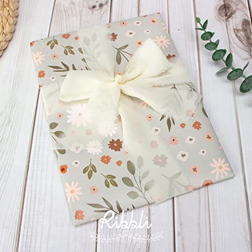 Ribbli Ivory Chiffon Ribbon 1-1/2 inch x 30 Yard Handmade Fringe Chiffon Ivory Silk Ribbon,Cream Ribbon for Wedding Invitations, Bridal Bouquets Wrapping, Flower Arrangement Decoration - color: Ivory