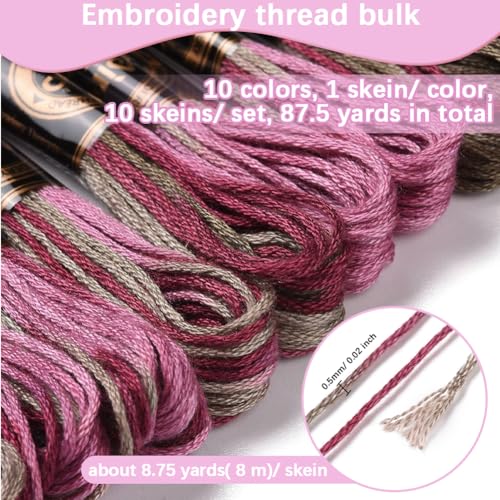 6 Strands Cross Stitch Threads Embroidery Floss Thread Bulk Purple Variegated Friendship Bracelet String Polyester Threads for Jewelry Making Sewing Cross Stitch Craft Knitting DIY Supplies - color: Purple,red