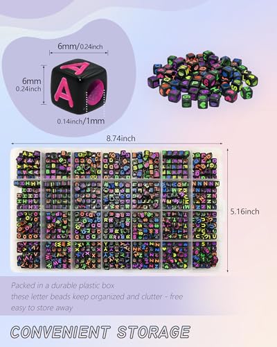 Looconi 840pcs Black Letter Beads Number and Heart Beads 6x6mm Colorful Alphabet Acrylic Beads for Jewelry Making - color: Black&Colourful, size: 6x6mm