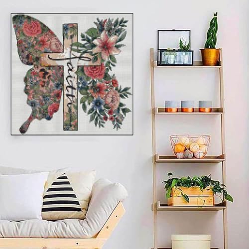 Butterfly Flower Stamped Cross Stitch Kits Cross Stitch Patterns,Religious Cross Dimensions Cross Stitch Kits Embroidery Kit Arts and Crafts for Beginners 13.7x13.7 inch - color: D034
