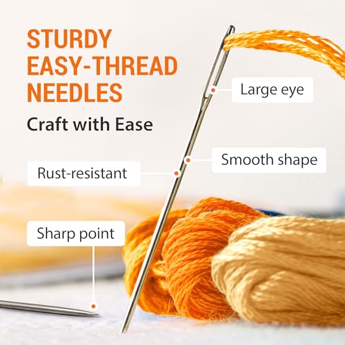 VONEEDL 35 PCS Large Eye Sharp Hand Sewing Needles 4 Assorted Sizes - Easy Threading Embroidery Needles - Perfect for Quilting, Crafting, Darning, Weave, Crochet, and DIY