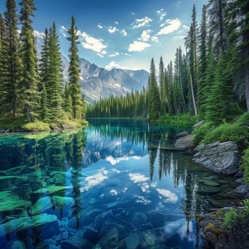 Moohue 14ct Counted Cross Stitch Kits for Adults Mountains Trees Lake Printed Stamped Cross Stitch Patterns Kits Cross Stitch Supplies (Mountains Trees Lake) - color: Mountains Trees Lake