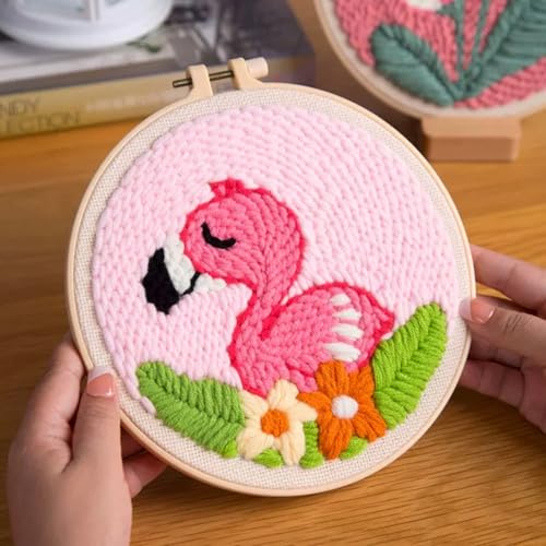 Woohome Punch Needle Kit Included Plastic Hoops, Punch Needle Cloth, Color Yarn and Punch Needle Tools for Adults, Beginners (Whales, Flowers, Bird) - color: Color 13