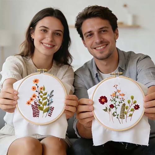 DMFXNBLM Embroidery Kit for Beginners, Water‑Soluble Floral Patterns