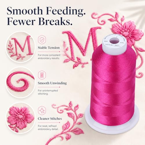Simthread 5500Yds Embroidery Thread 5000M, 40WT 100% Polyester Machine Embroidery Thread, High-Yardage Spool for Brother, Singer, Janome, Babylock, Husqvarna Machines, Fuchsia S077 - color: Fuchsia S077