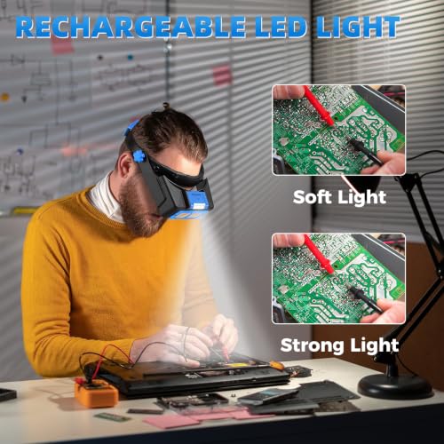 COYLAPY Headband Magnifier with Light, 1.5X-3.5X Hobby Magnifying Glasses - color: Blue