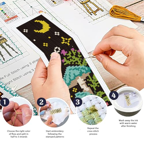 ACRNIGHEET 6PCS Cross Stitch Bookmark Kits Mushroom Pattern Stamped Cross Stitch Kits for Beginners Adults DIY Stamped Embroidery Bookmarks with Instructions Hand Embroidery Craft Gift - style: Mushroom patterns