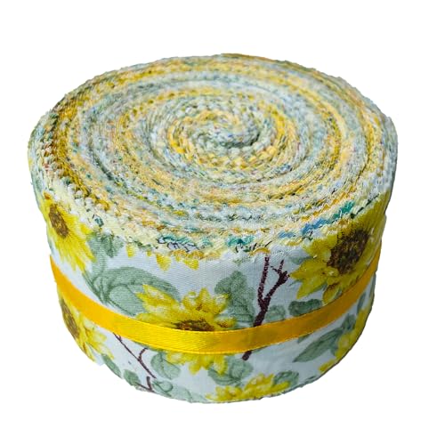 100% Cotton Jelly Roll Fabric Strips for Quilting and Sewing-Yellow Floral - color: Yellow Floral