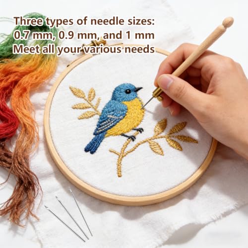 WQAPVHBG Tambour Hook Embroidery, 5.39in Tambour Embroidery Needle with 3 Needles, Tambour Beading Kit with Wood Handle for Crocheters to Sew, Embroidery, Bead and Handcrafted Crafts