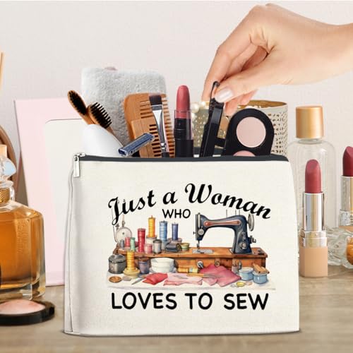 Sewing Gifts Makeup Bag for Women, Hostess Gifts for Female Mom Grandma Birthday Christmas Gift for Quilters Sewing Lovers Just a Woman Who Loves to Sew Cosmetic Bag Travel Toiletry Pouch for Purse - color: Multicolor B