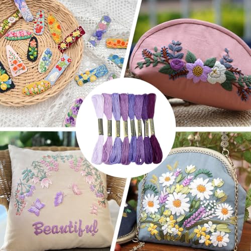 16 Skeins 131 Yards Embroidery Thread Friendship Bracelets String Cross Stitch Threads Cotton Floss Yarn DIY 6 Ply 1.2mm for Making Sewing Needlework Knitting Stitching Craft Supply Purple - color: Purple