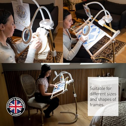 Daylight Company Stitchsmart Stand, Adjustable Embroidery Hoop Stand, Rotated Cross Stitch Stand, Hoop Holder, Hands Free Needlework Stand for Art Craft Sewing Projects,White - color: Stitchsmart Stand 2
