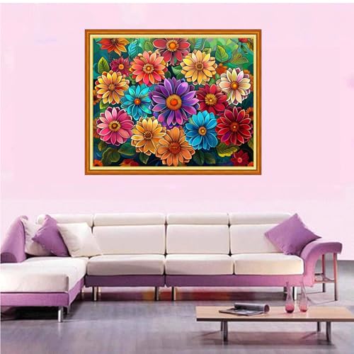 Artvxeay Stamped Cross Stitch Kits Beginners Full Range of Embroidery Starter Kits for Adults Printed Cross Stitching DIY Needlepoint Kit 11CT-Colorful Flowers 16x20 inch - color: Color62