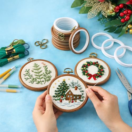10 Pcs 3 Inch Mini Embroidery Hoops, Imitated Wood Round Frame Set for DIY Beginners, Cross Stitch Display, Handmade Gift for Christmas Home Decor - size: 3 inch