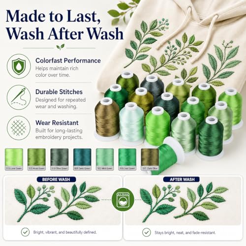 Simthread 15-Color Polyester Machine Embroidery Thread Set, Green Series - color: 15green colors