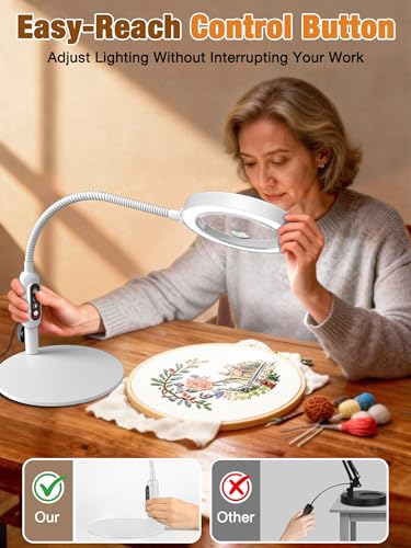 30X 10X Magnifying Glass with Light and Stand, 5 Color Modes Stepless Dimmable, Optical Grade HD Lens, LED Lighted Magnifier Hands Free with 16in Flexible Gooseneck for Close Work - White - color: White, size: 4.3in-16in & Base