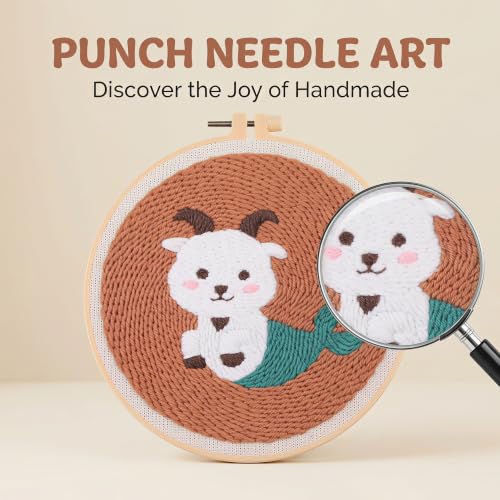 Harimau Punch Needle Kit Twelve Zodiac Signs Pattern,1Pc Embroidery Hoop, Essential Punch Needle Supplies,Ideal Punch Art for Beginners,DIY Adults Embroidery, Video Teaching - color: 65284