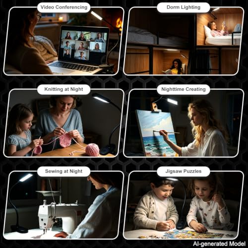 Clip on Light, Desk Lamp with Clamp for Bed, Home Office, Craft (Black) - color: Black