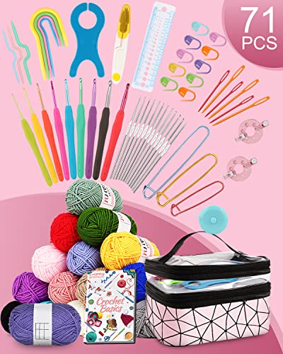 Coopay Crochet Kit for Beginner, Crochet Starter Kit with Portable Case - color: Double-Layer, Pink