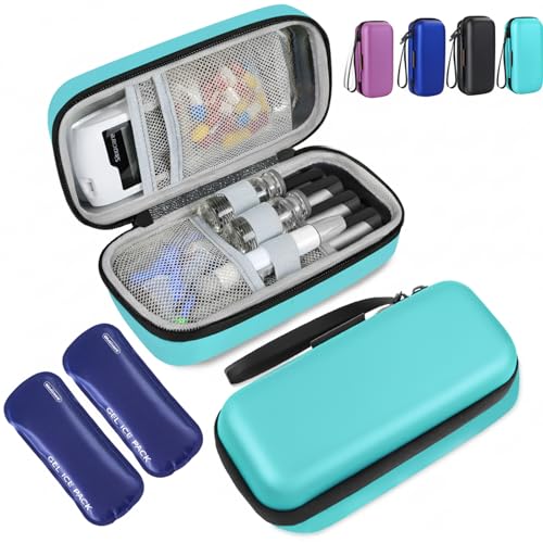 Medineed Portable Insulin Cooler Travel Case, 2PCS Ice Packs, Solid Seafoam - color: Seafoam-No Temp