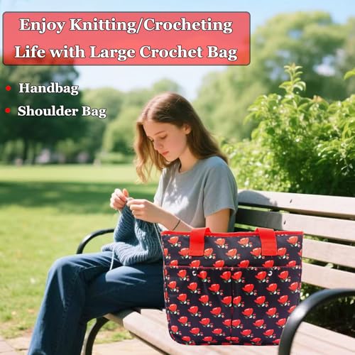 Knitting Bags and Totes Organizers Large Yarn Bags(Red Rose) - color: Red Rose